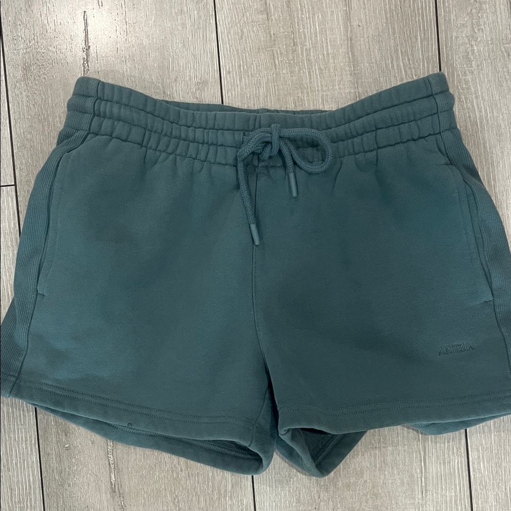 ARITZIA SWEATFLEECE NWOT COZY FLEECE BOYFRIEND FIT SHORT SZ XS THICK TEAL GREEN